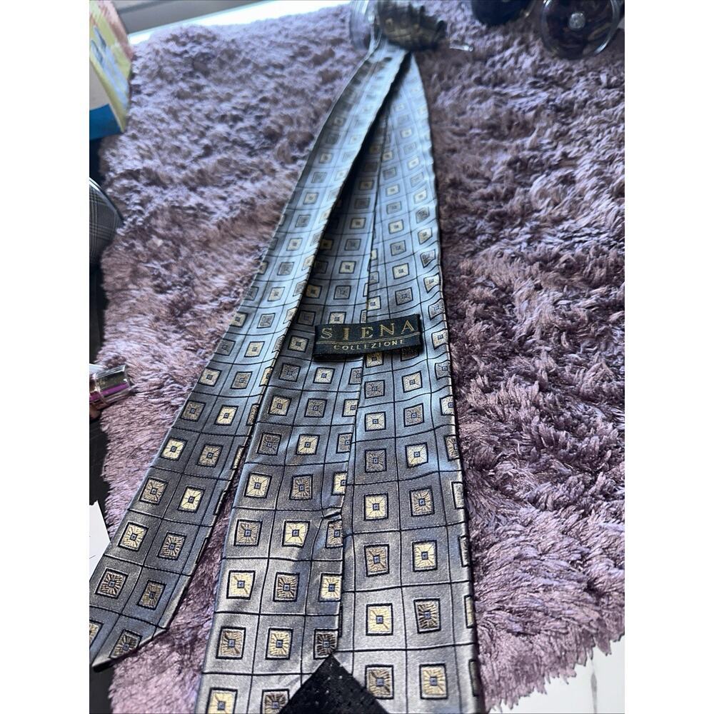 Siena Collezione Gray Gold Silver Silk Geometric Woven Men's Tie Pattern Elegant
